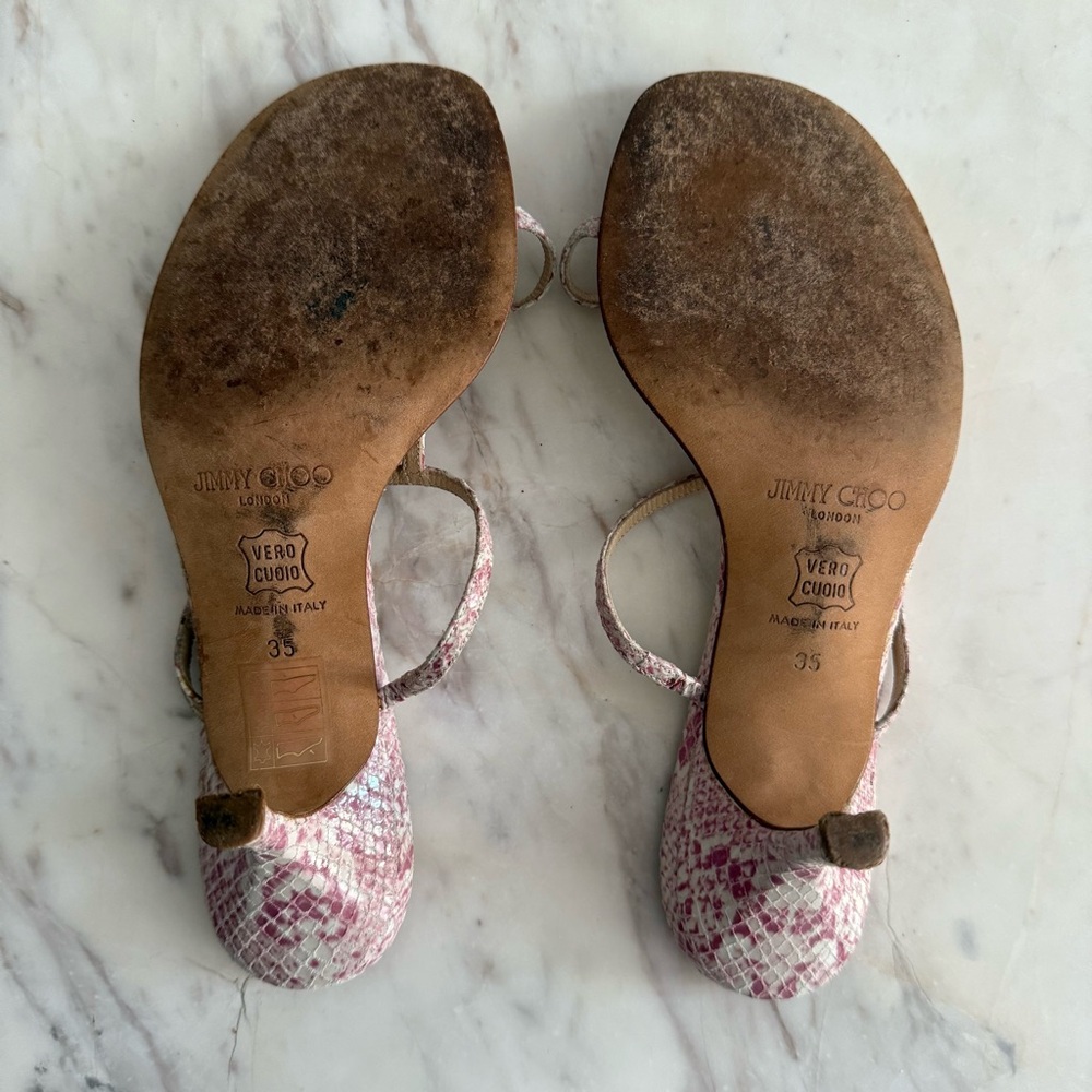 Jimmy Choo Pink Snake Skin Y2K Sexy Minimalist Toe Loop Kitten Siletto Heels 35 - Picture 5 of 7